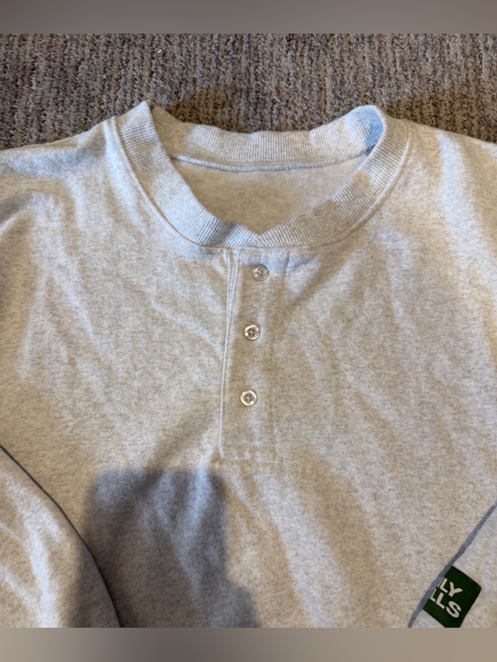 Daily Drills Oversized Heather Grey Fleece Henley Sweatshirt - Picture 3 of 4